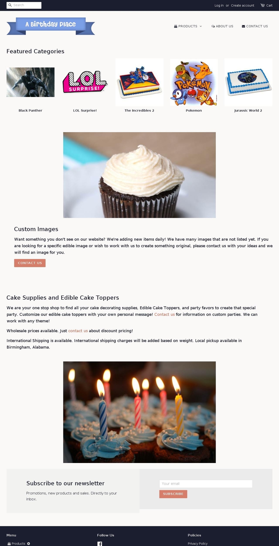 abirthdayplace.com — Shopify storefront screenshot