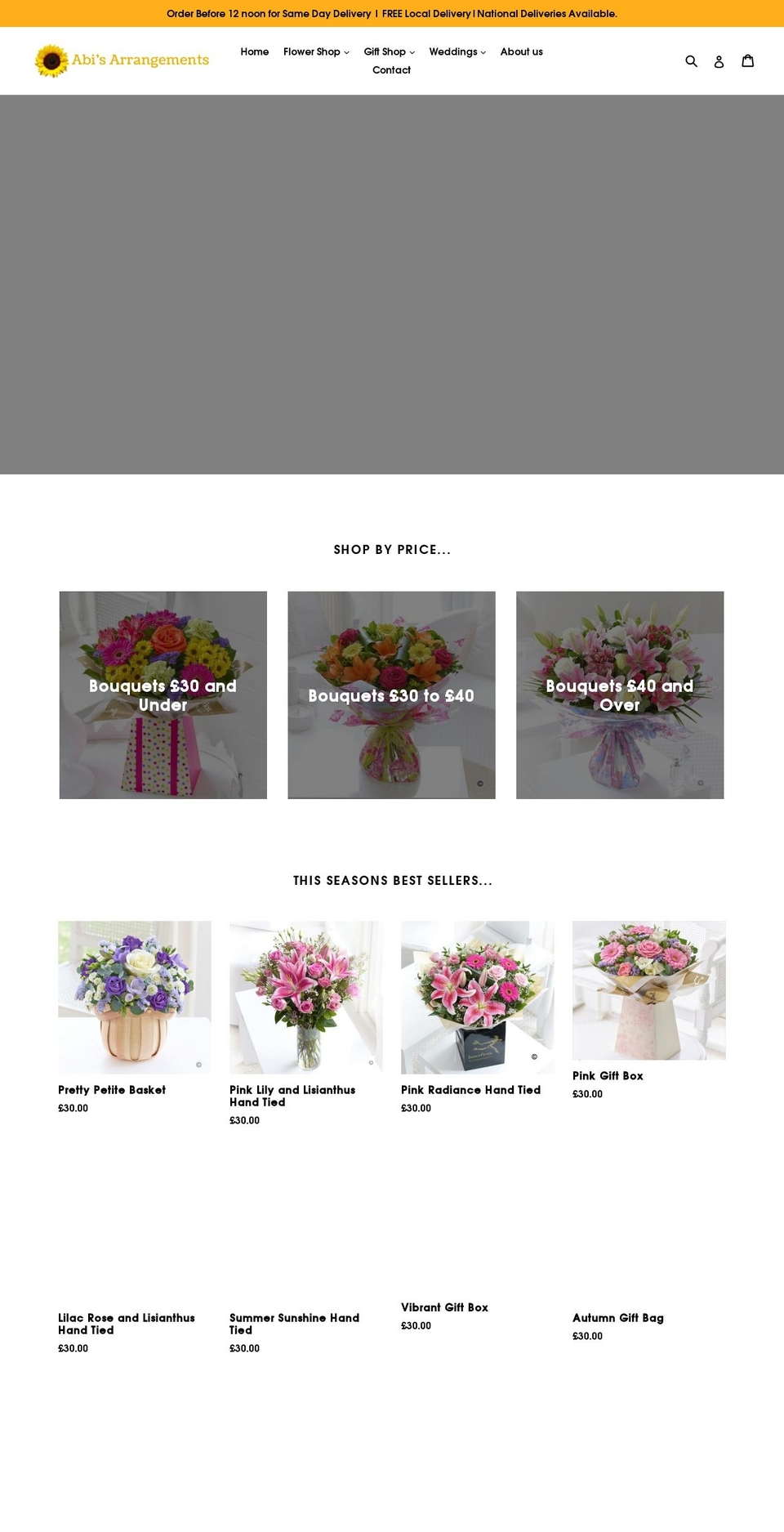 abisarrangements.co.uk shopify website screenshot