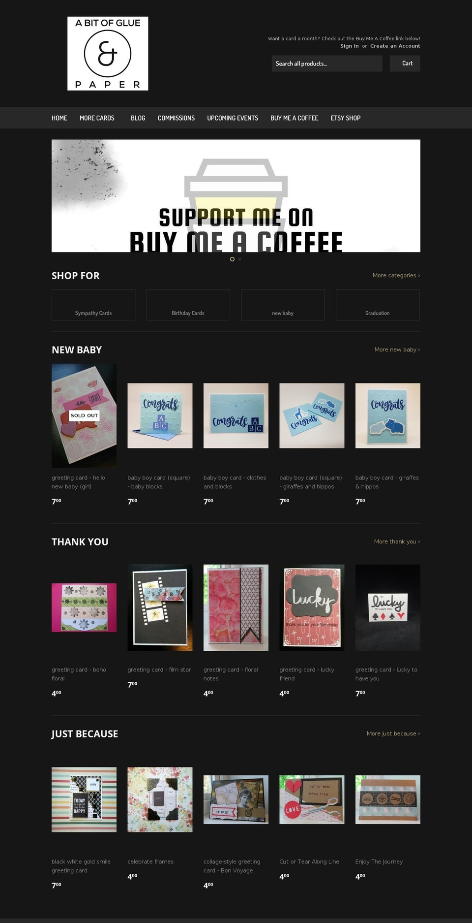 abitofglueandpaper.ca shopify website screenshot