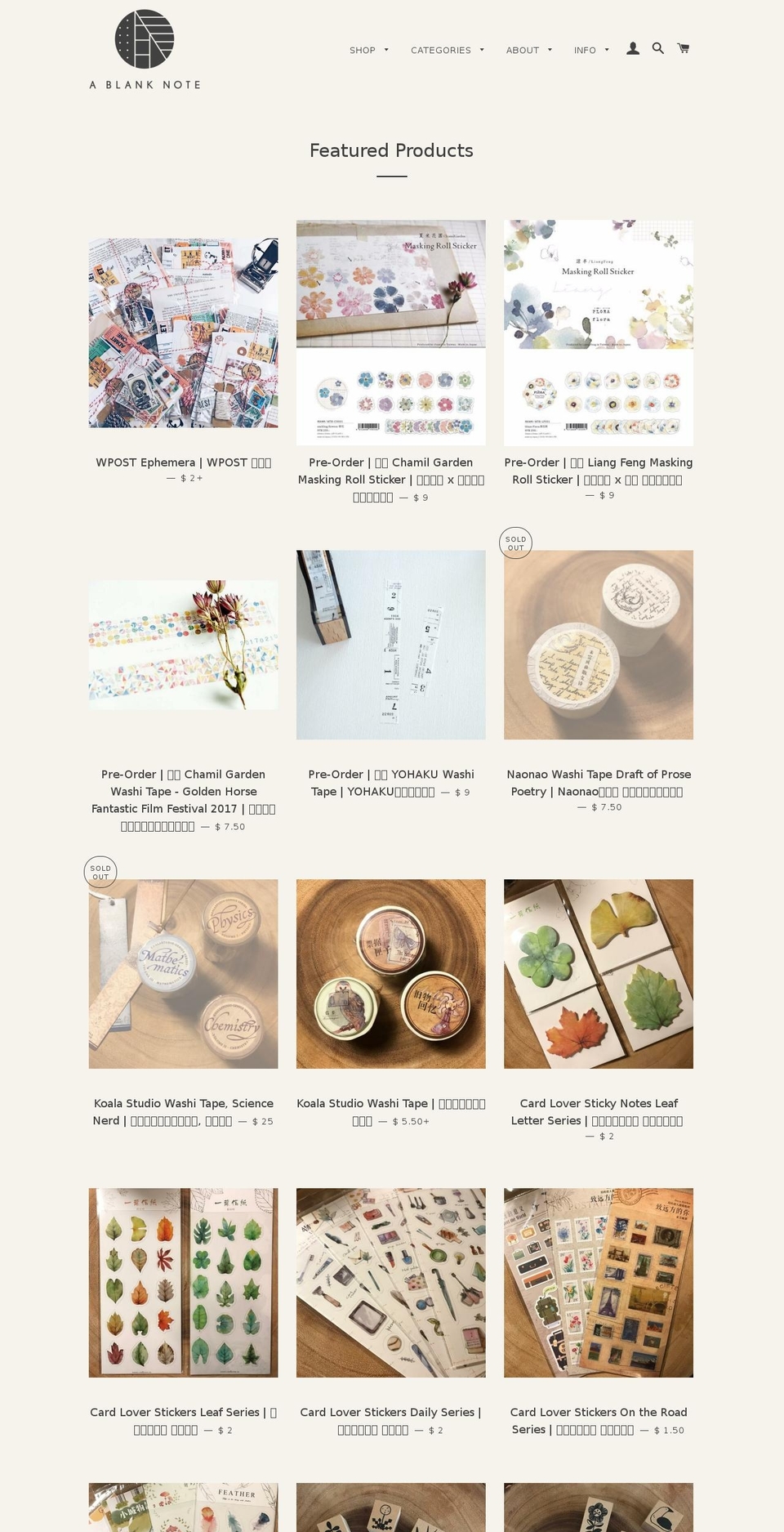 ablanknote.com shopify website screenshot