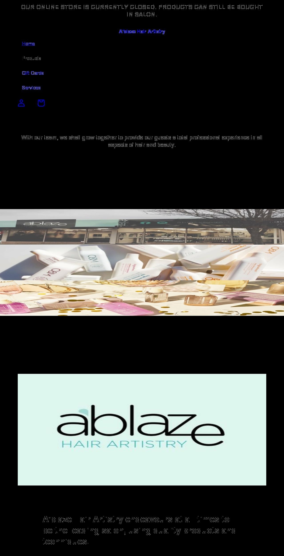 ablazehairartistry.com.au shopify website screenshot