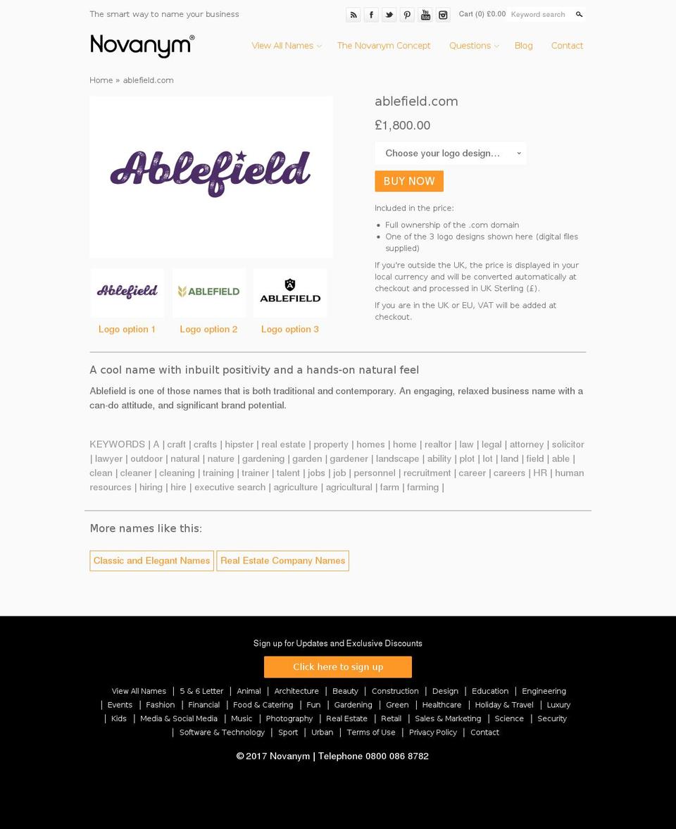ablefield.com shopify website screenshot