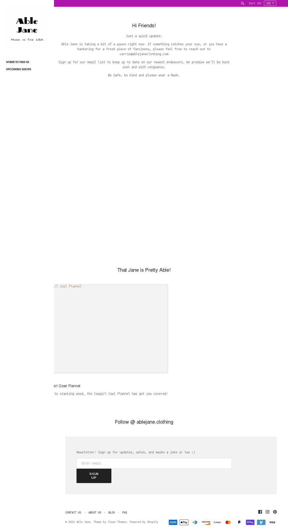 ablejaneclothing.com — Shopify storefront screenshot