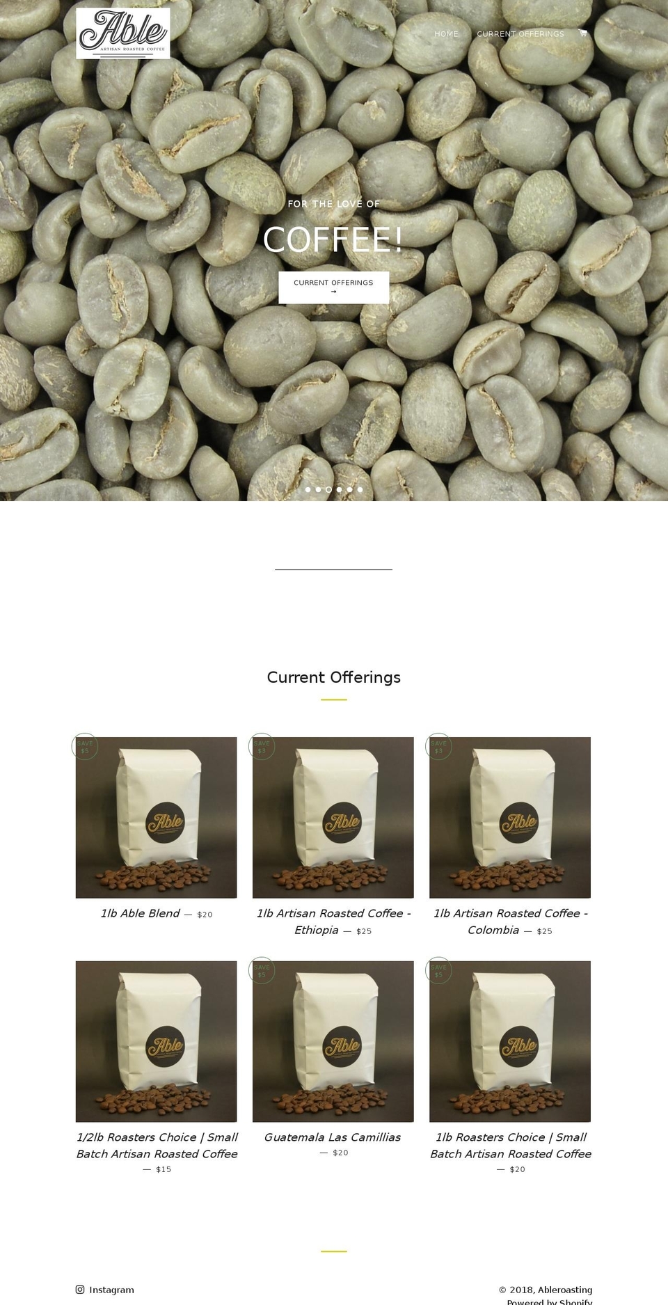 ableroaster.com — Shopify storefront screenshot