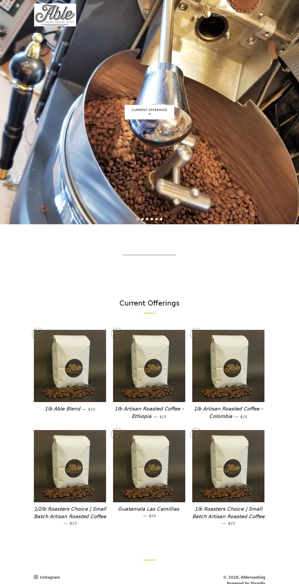 ableroasting.com shopify website screenshot