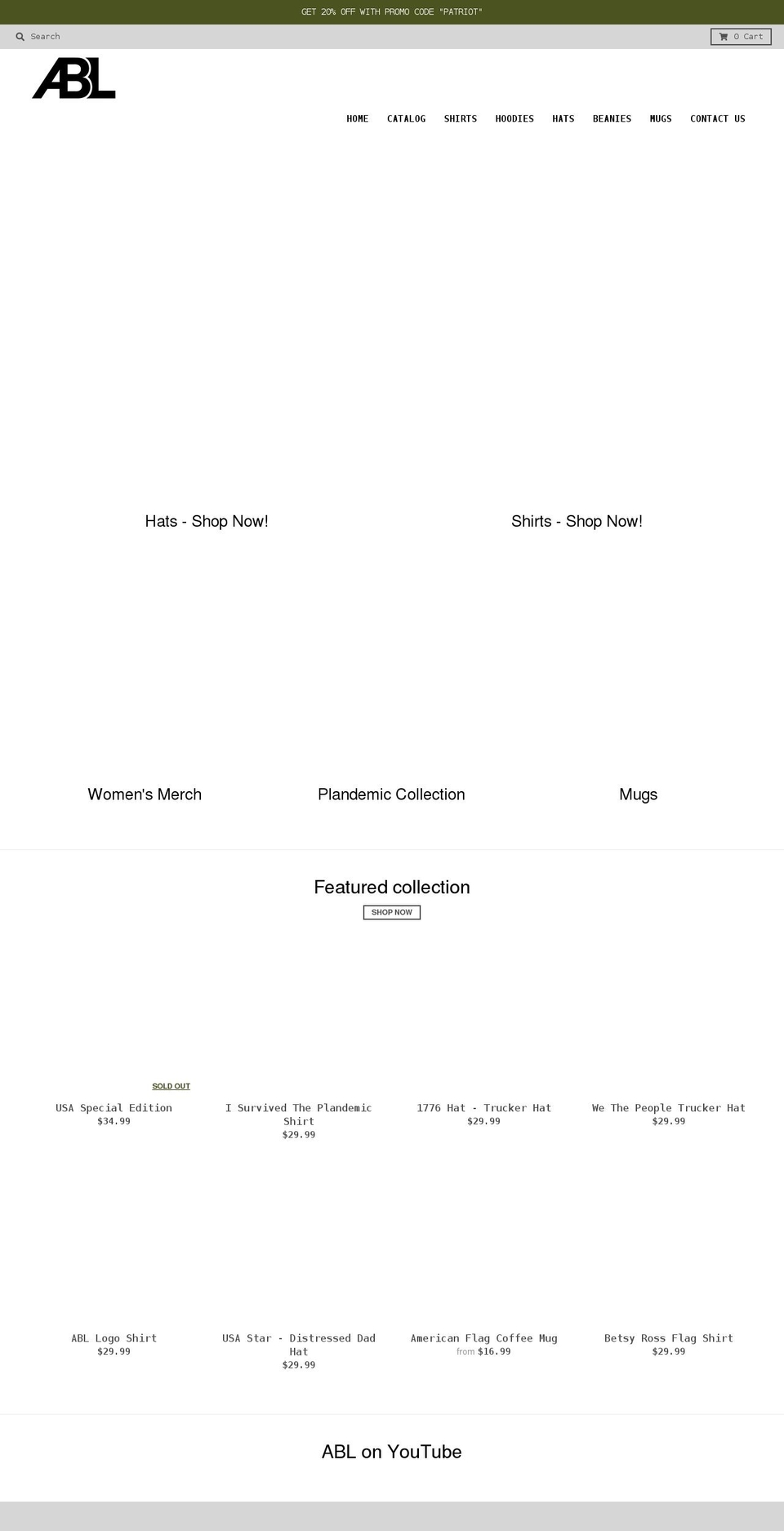 ablmerch.com shopify website screenshot