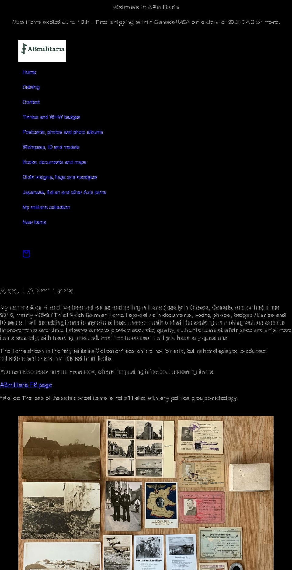 abmilitaria.com shopify website screenshot