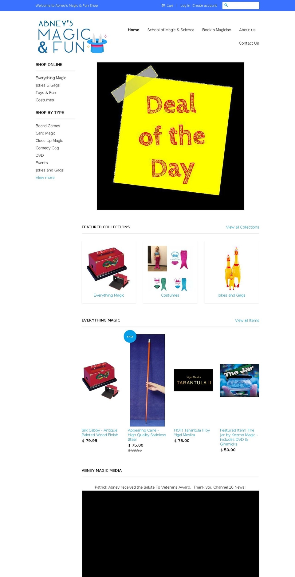 abneysmagic.com — Shopify storefront screenshot