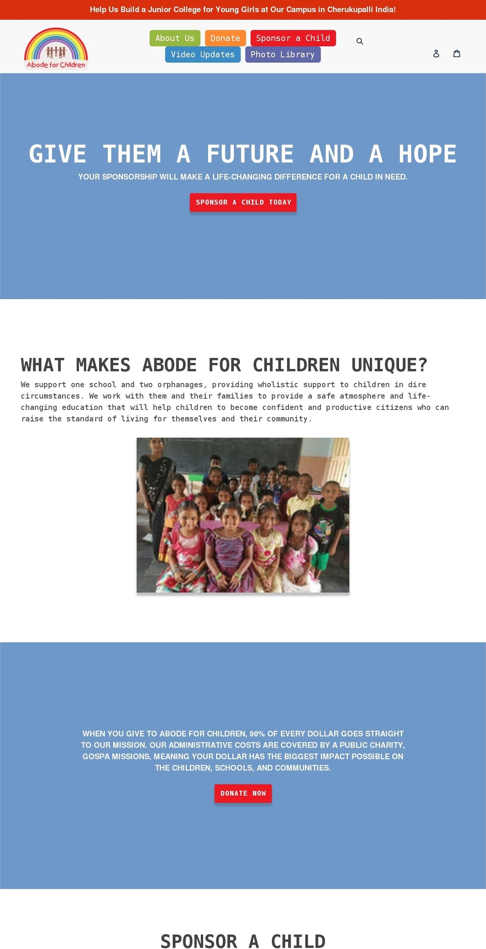 abodeforchildren.org shopify website screenshot