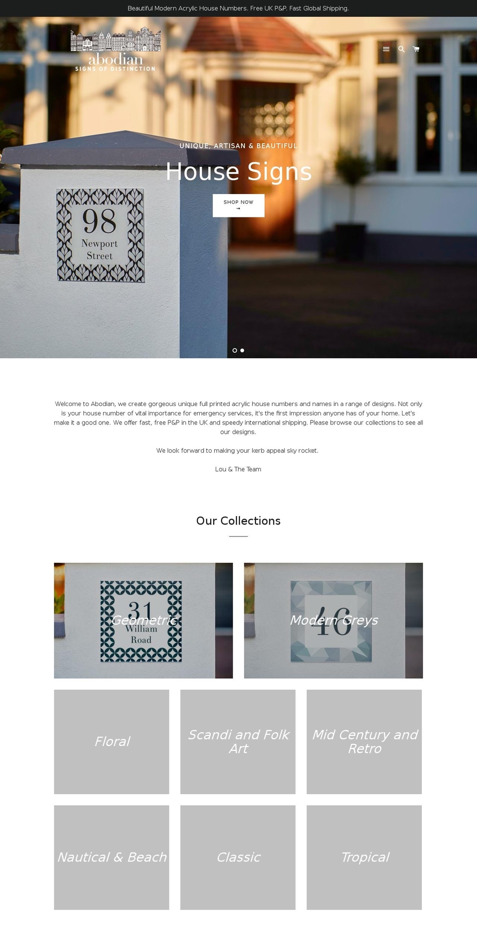 abodiansigns.com — Shopify storefront screenshot