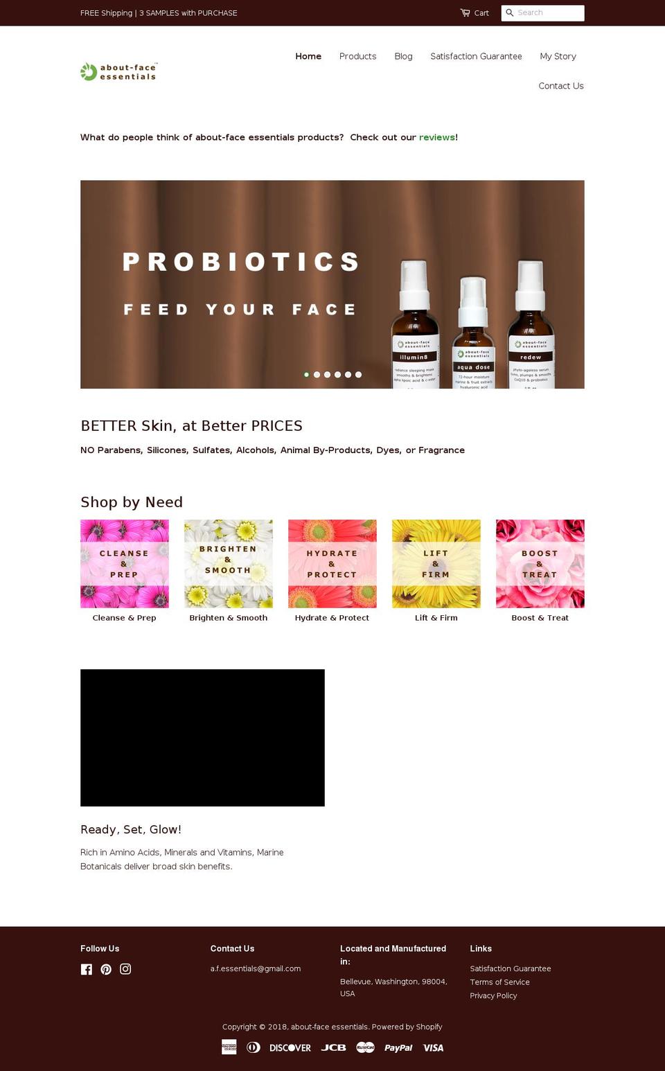 about-face-skincare.com shopify website screenshot