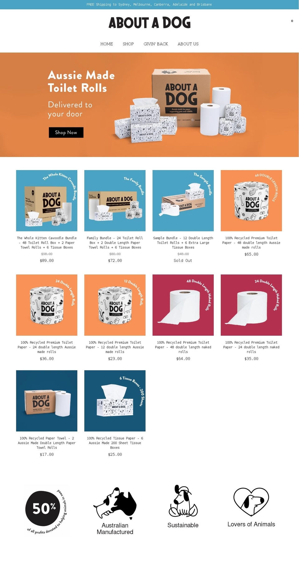 aboutadog.com.au shopify website screenshot