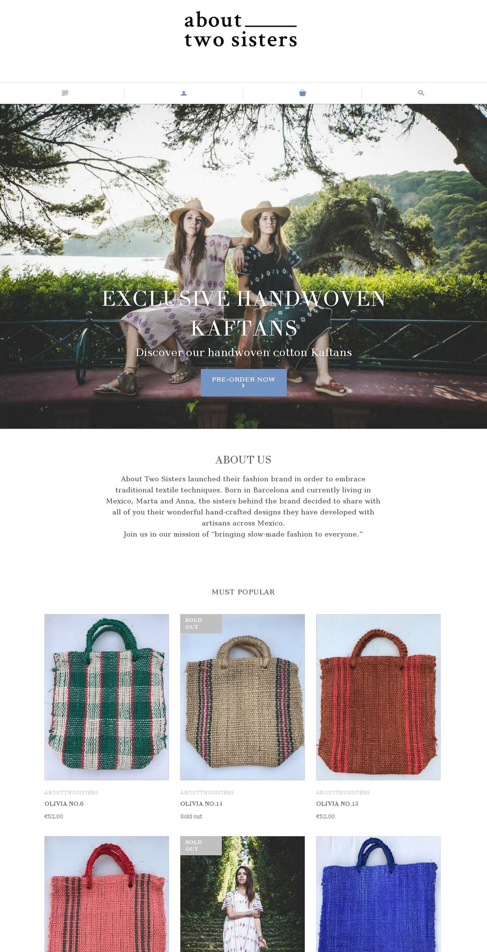 abouttwosisters.com — Shopify storefront screenshot