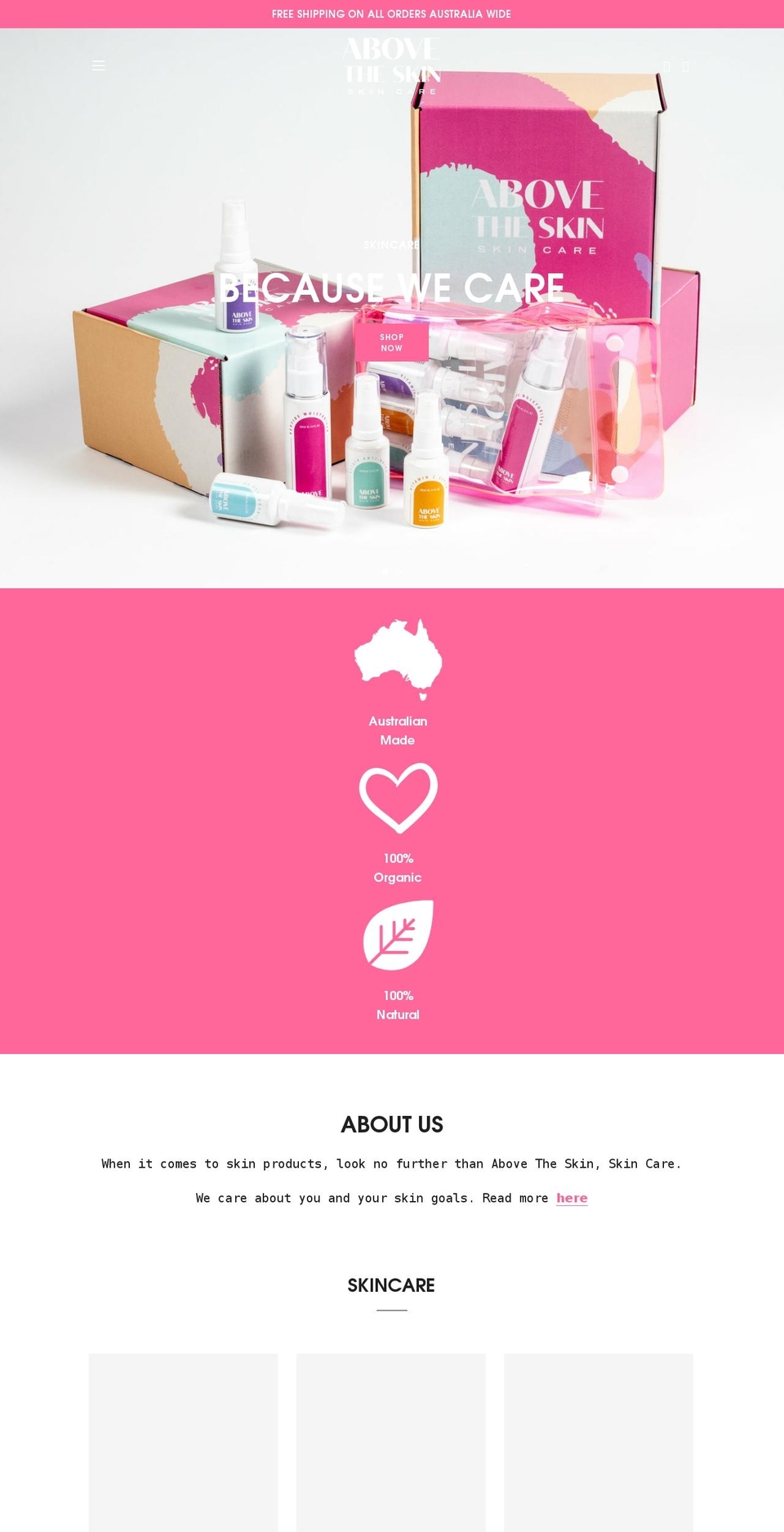 abovetheskin.net shopify website screenshot