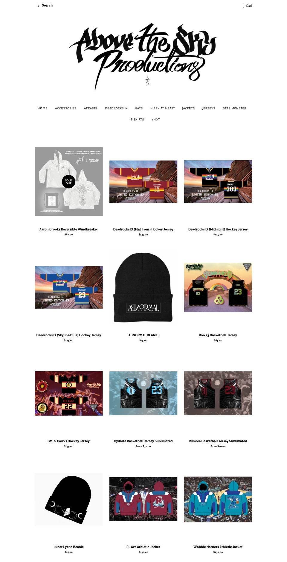abovetheskyproductions.myshopify.com shopify website screenshot