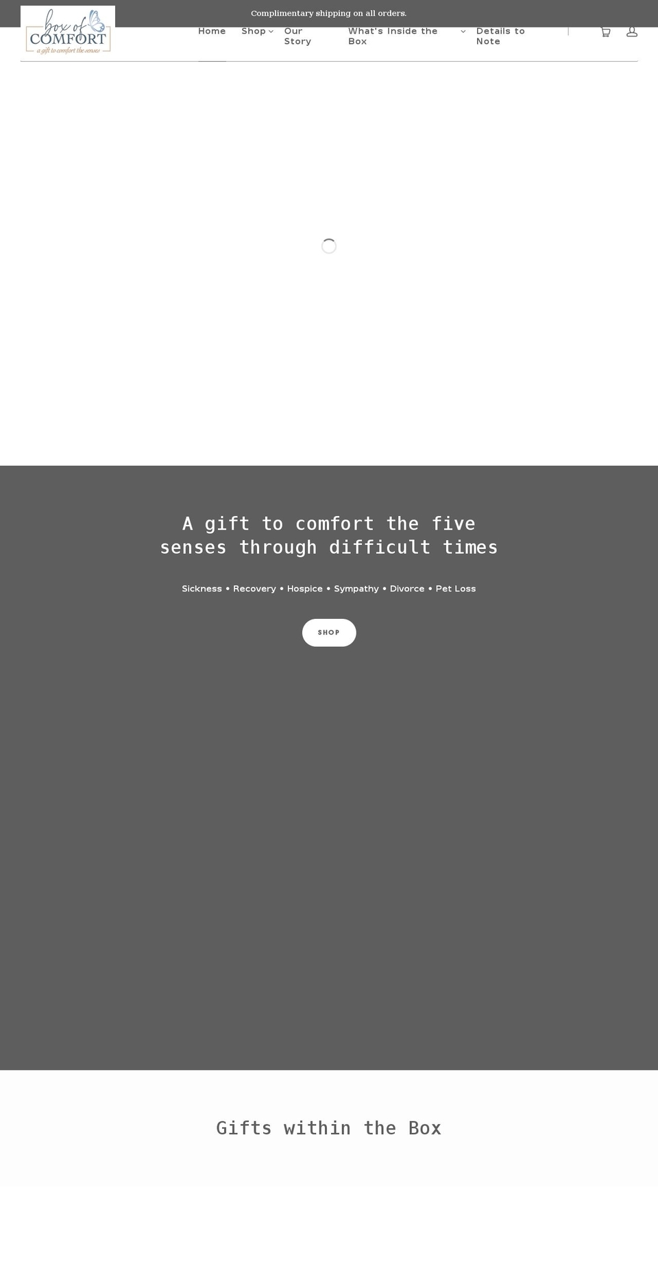 aboxofcomfort.com shopify website screenshot