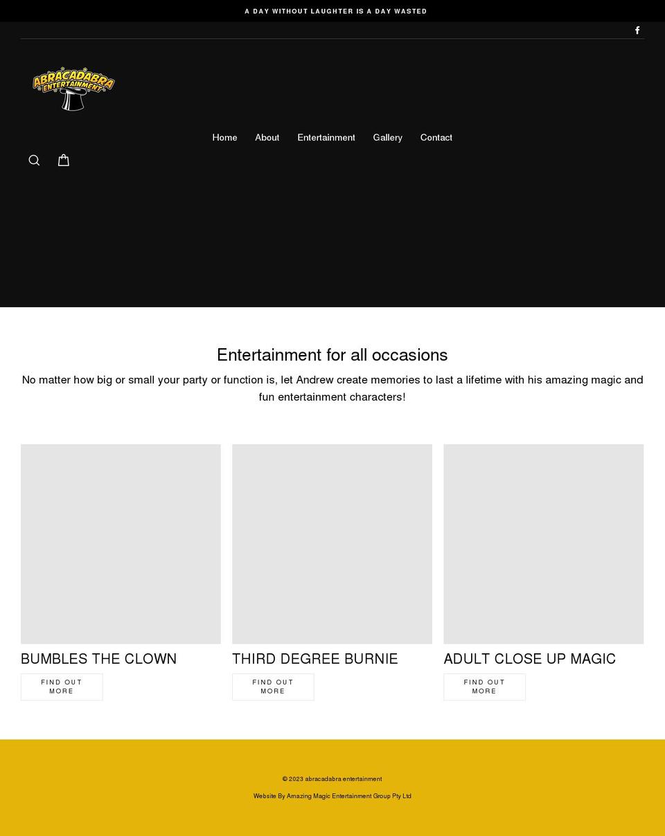 abracadabraentertainment.com.au shopify website screenshot