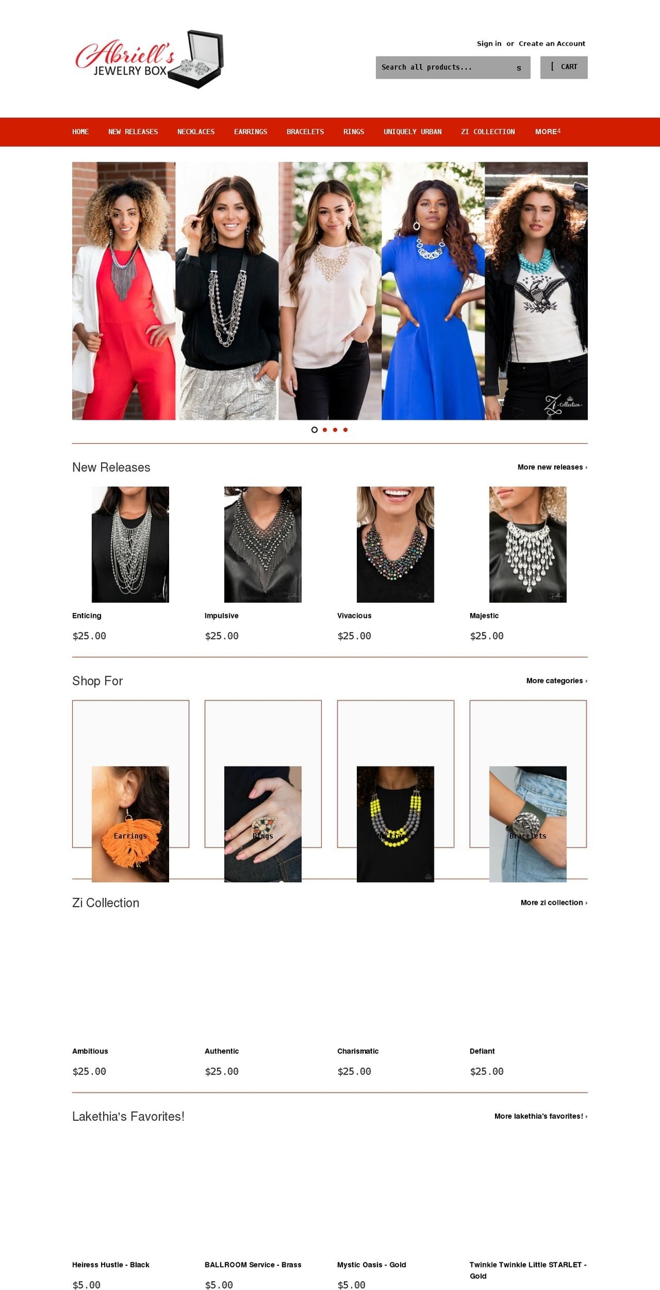 abriellsjewelrybox.com shopify website screenshot