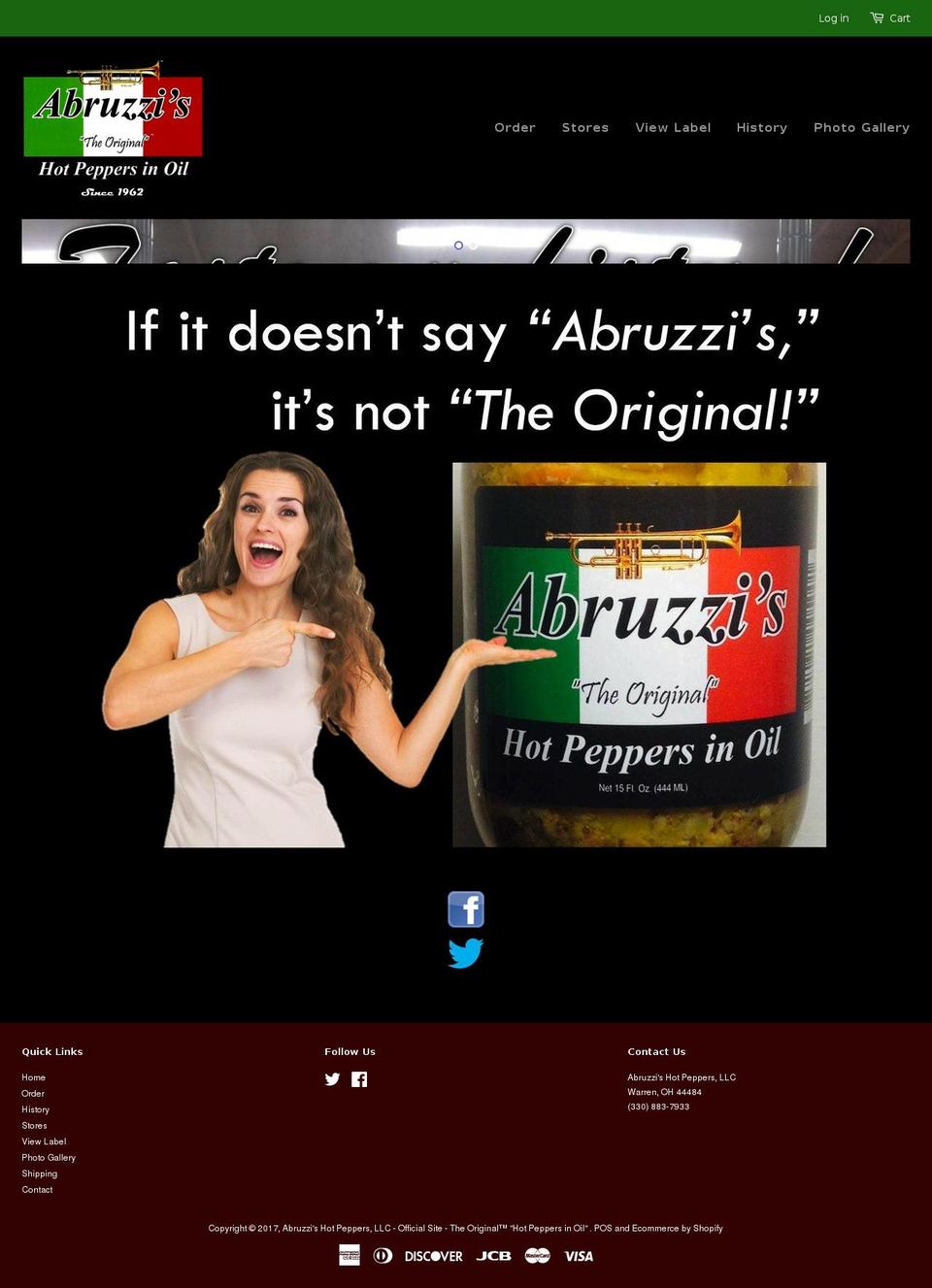 abruzzishotpeppers.com shopify website screenshot