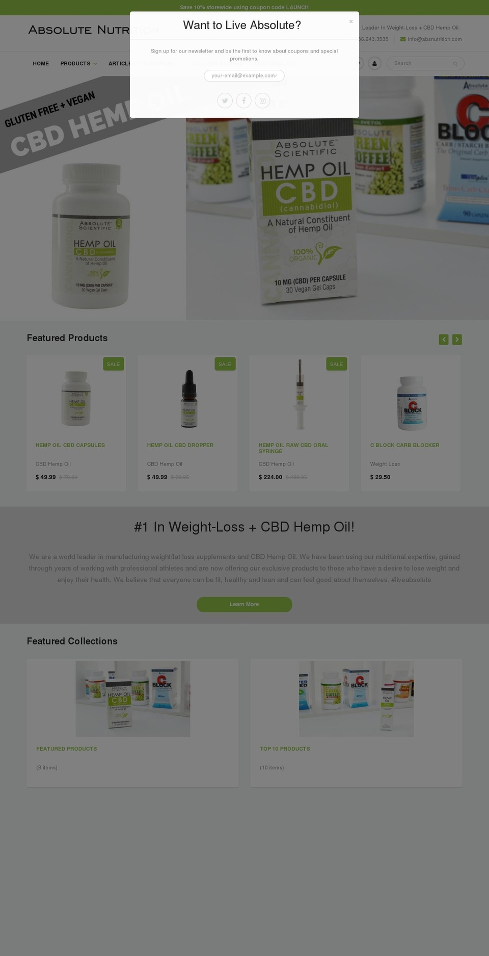 absnutrition.com shopify website screenshot