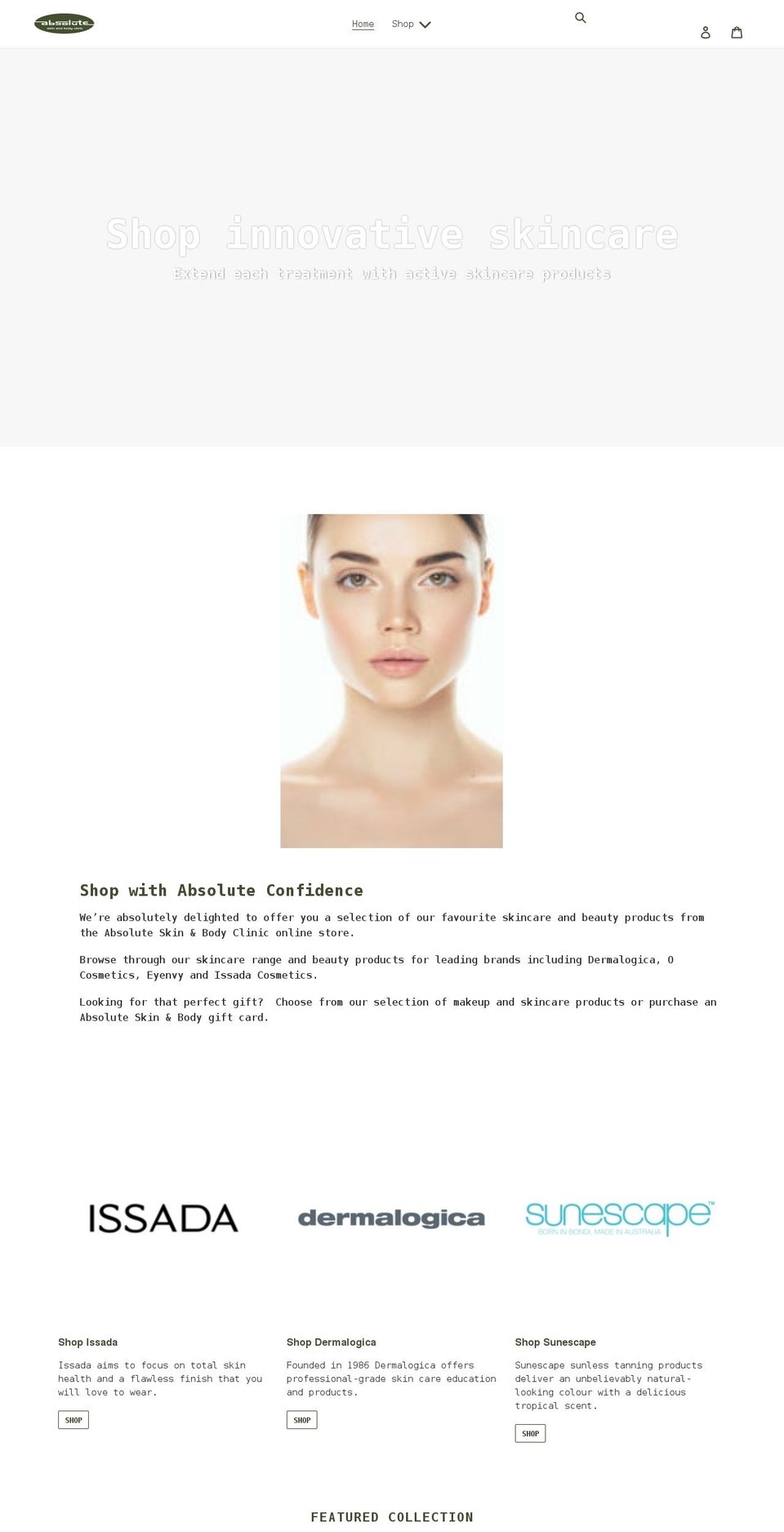 absolute-skin-and-body-clinic.myshopify.com shopify website screenshot