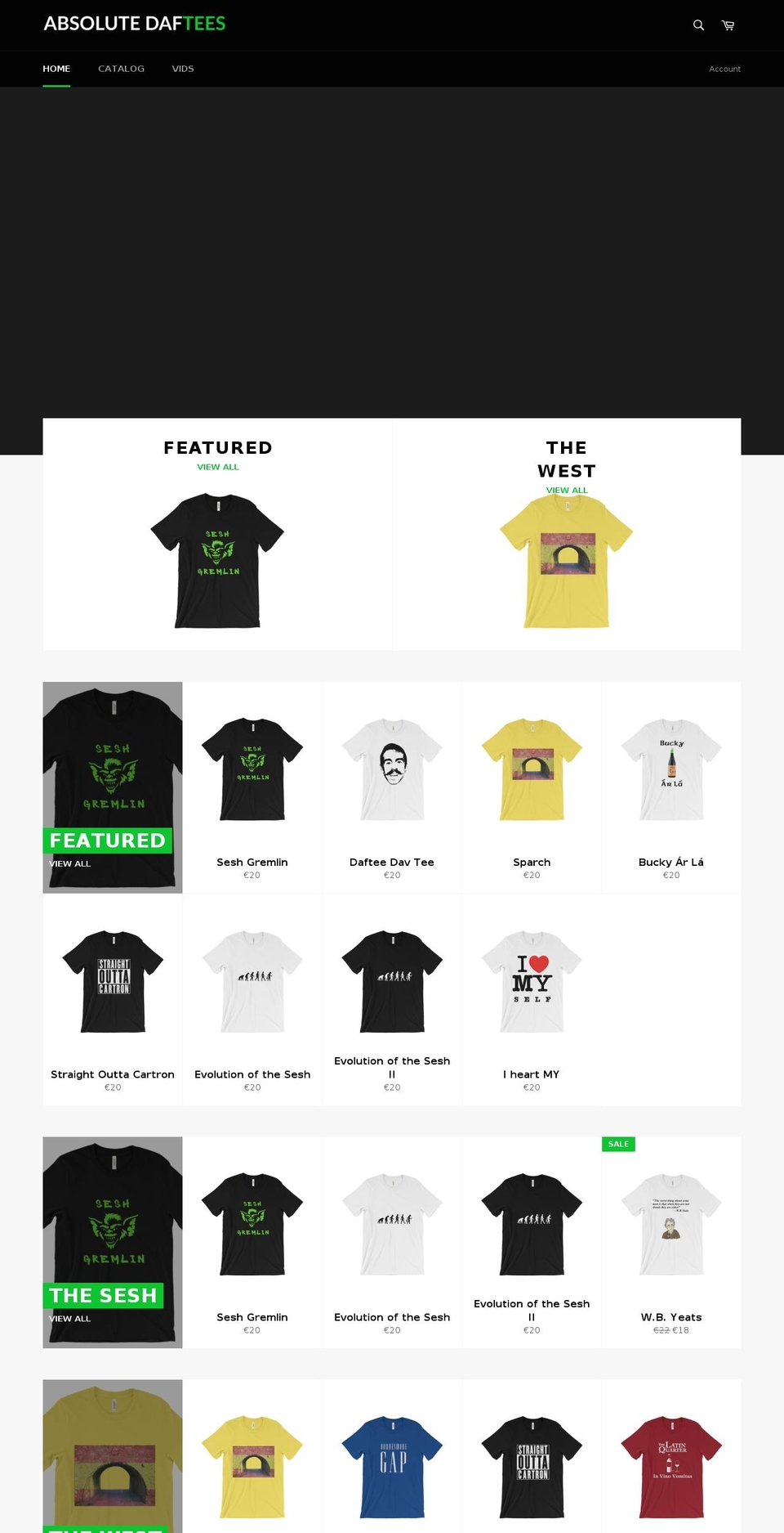 absolutedaftees.com shopify website screenshot