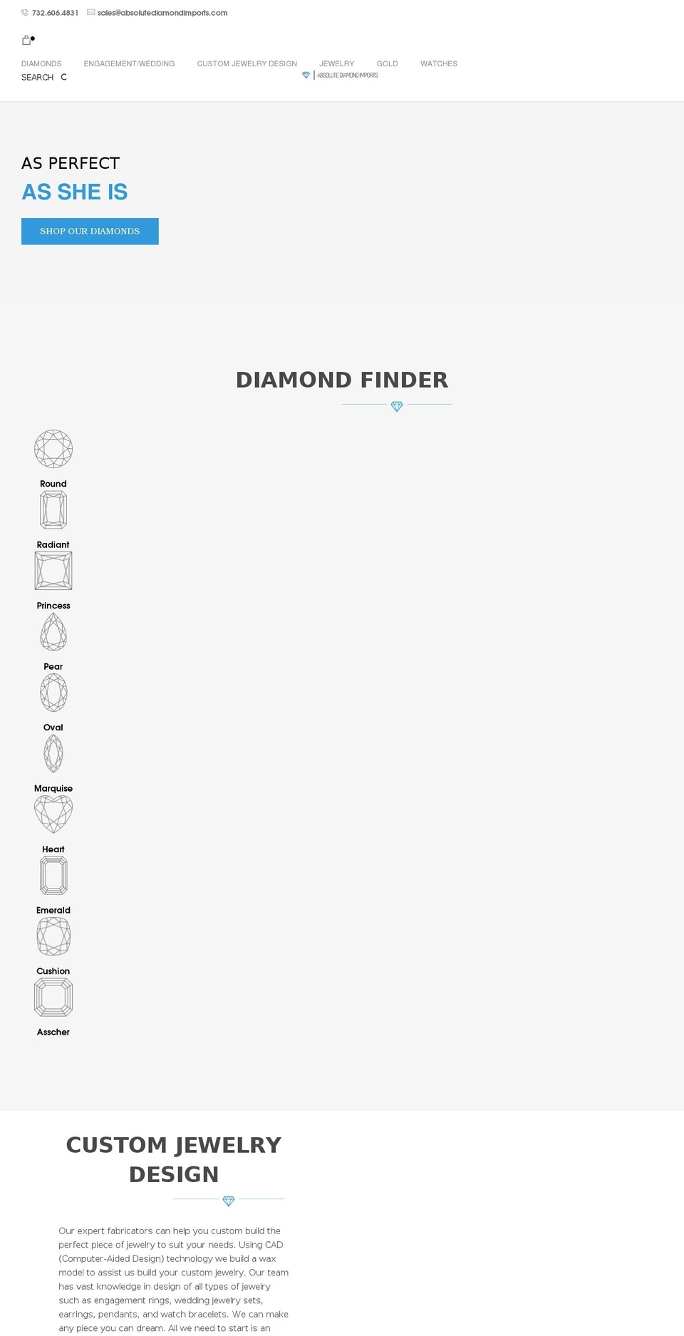 absolutediamondimports.com shopify website screenshot