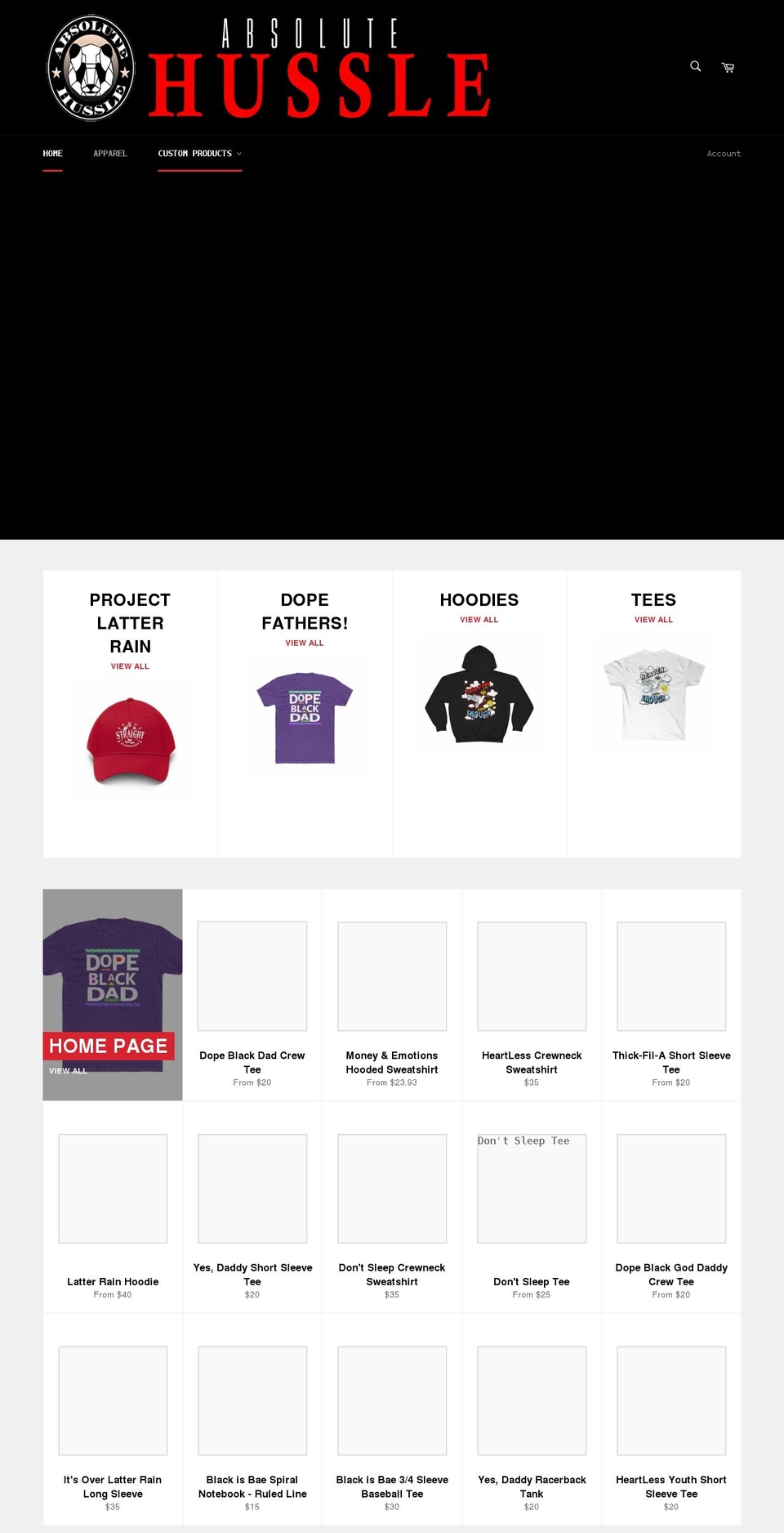 absolutehussle.com shopify website screenshot