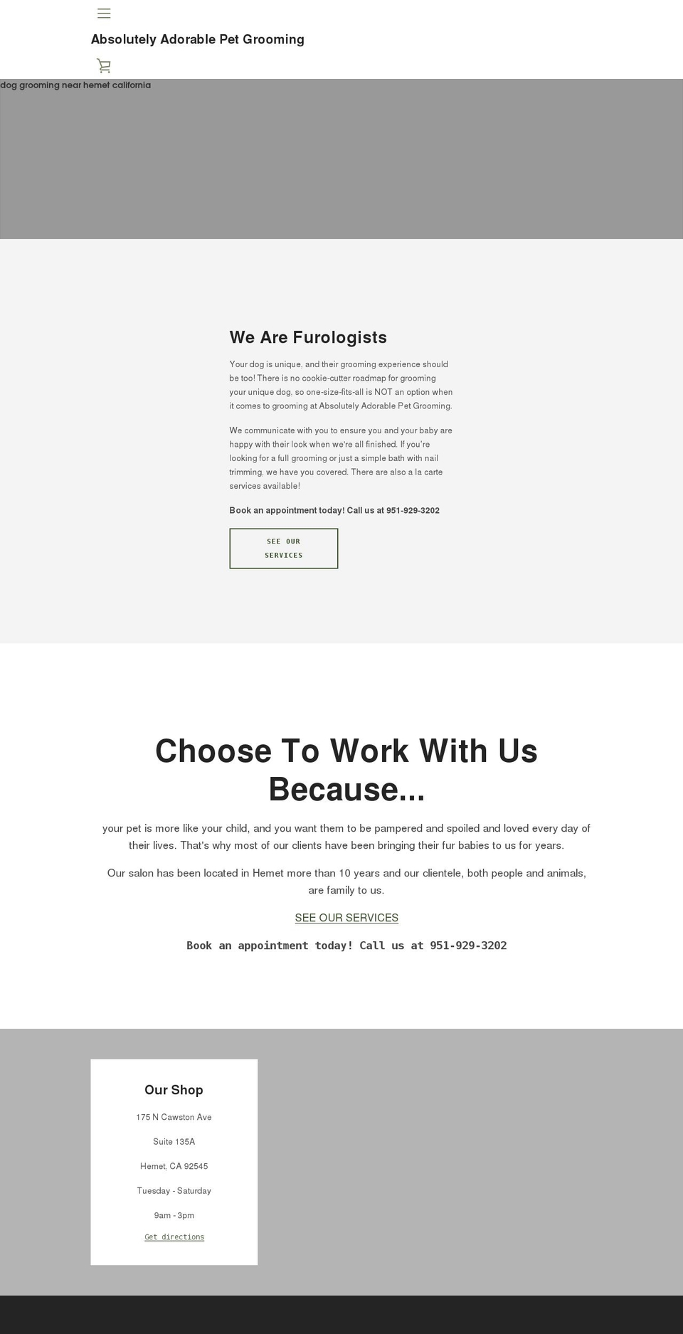 absolutelyadorablepetgrooming.com shopify website screenshot