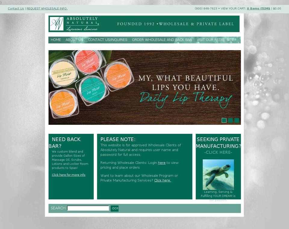 absolutelynaturalspa.com — Shopify storefront screenshot