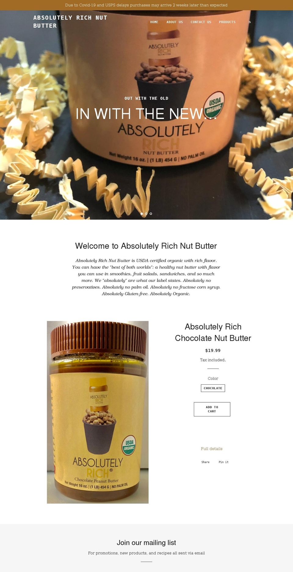 absolutelyrichnutbutter.com shopify website screenshot