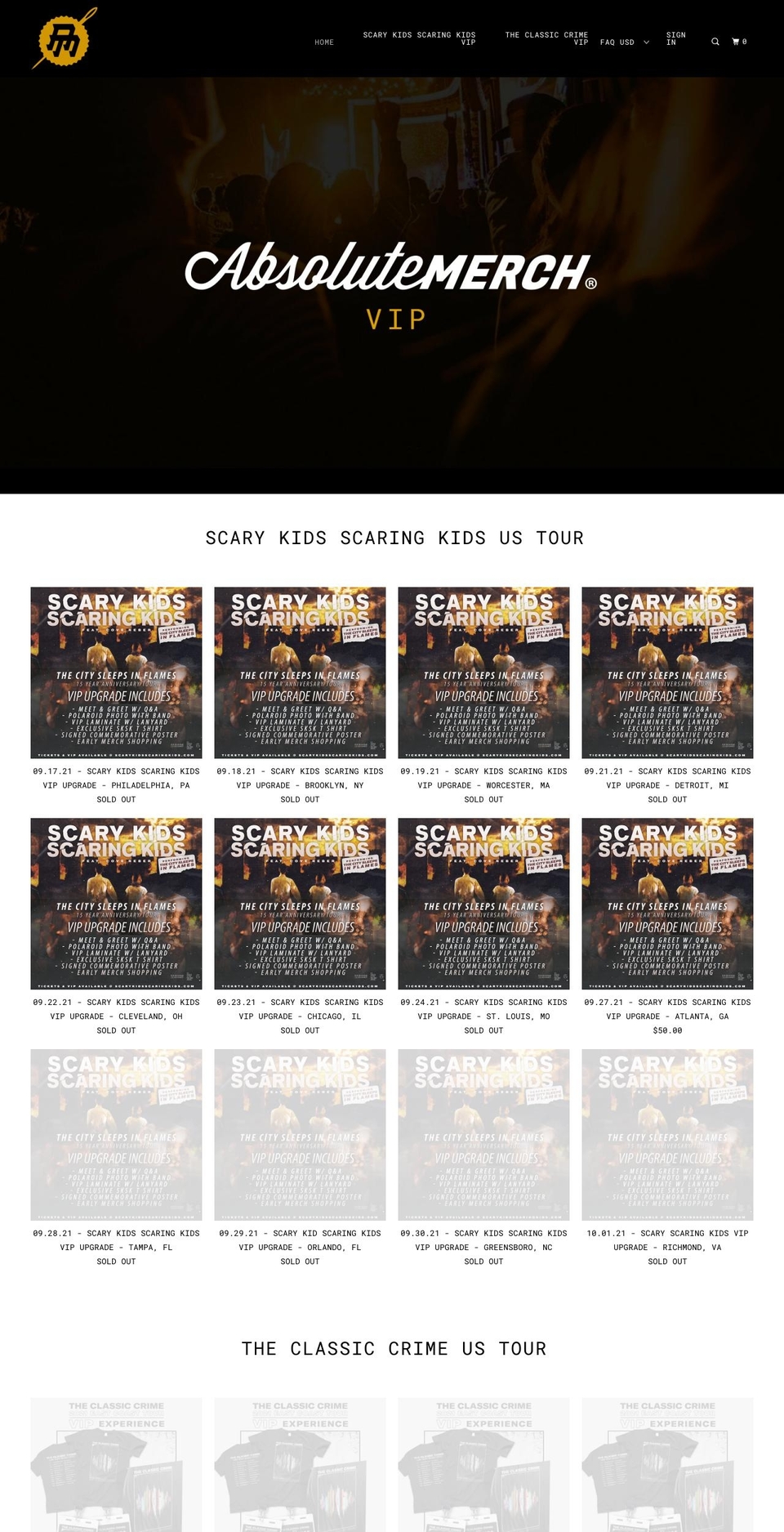 absolutemerchvip.com shopify website screenshot