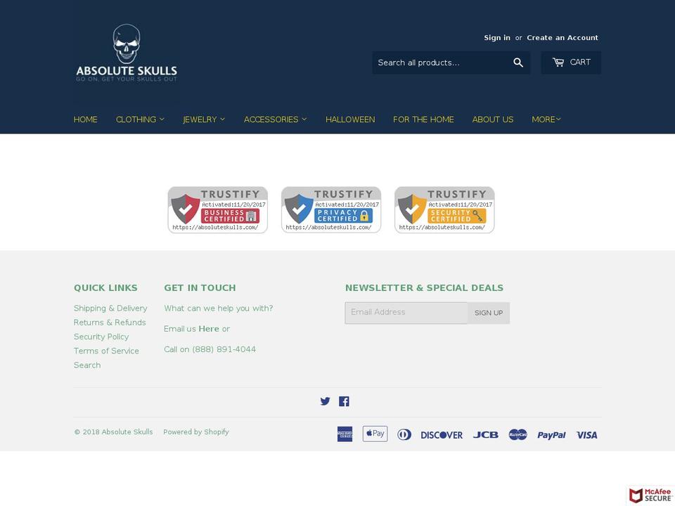 absoluteskulls.com — Shopify storefront screenshot