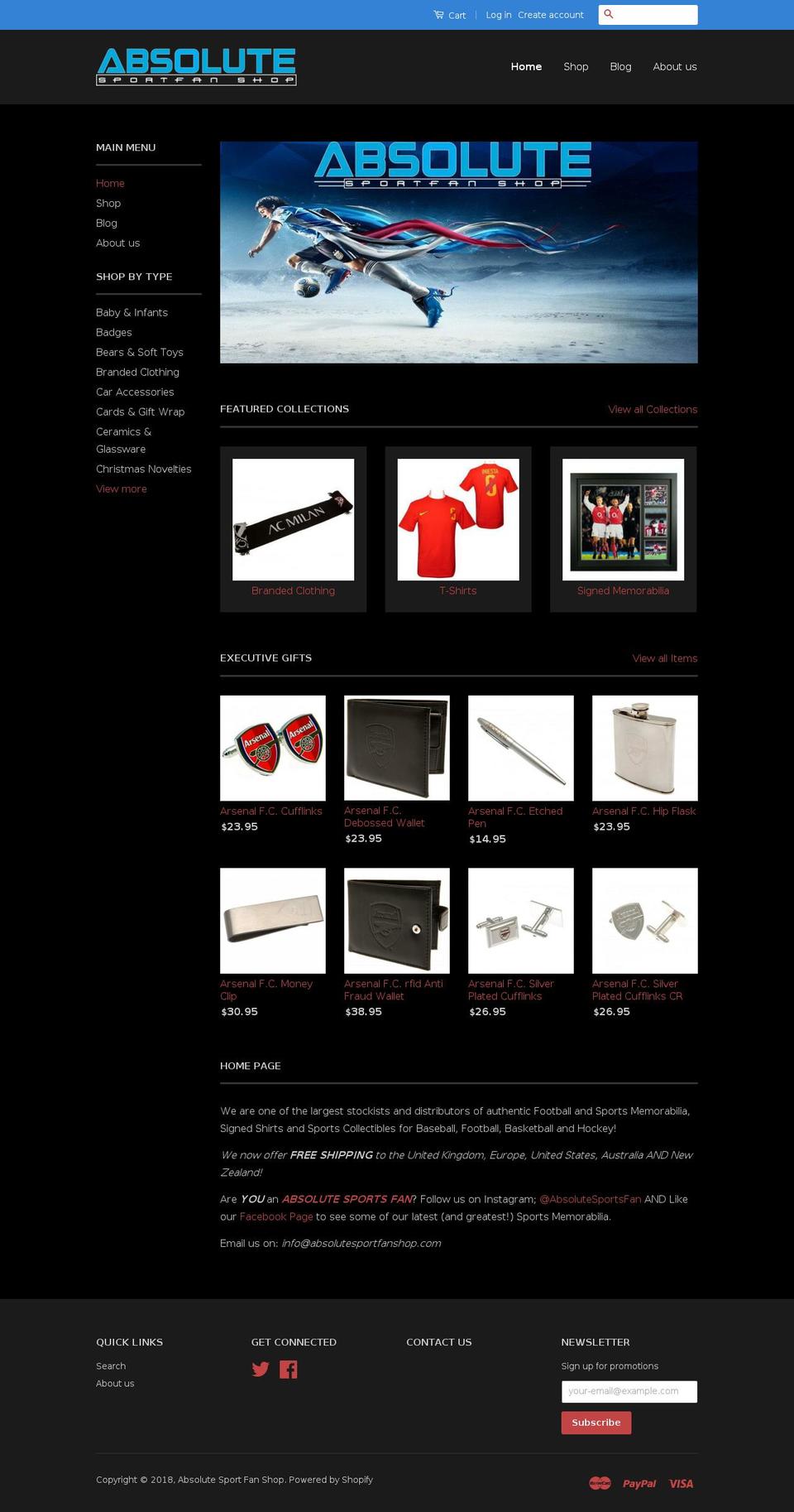 absolutesportfanshop.com shopify website screenshot