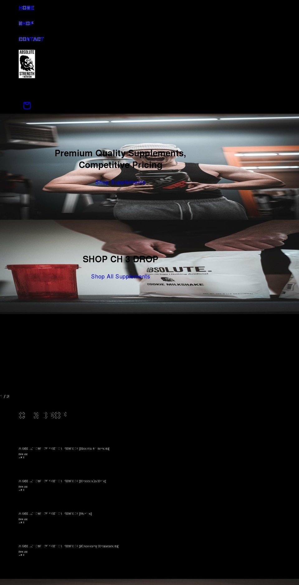 absolutestrengthplusnutrition.com shopify website screenshot