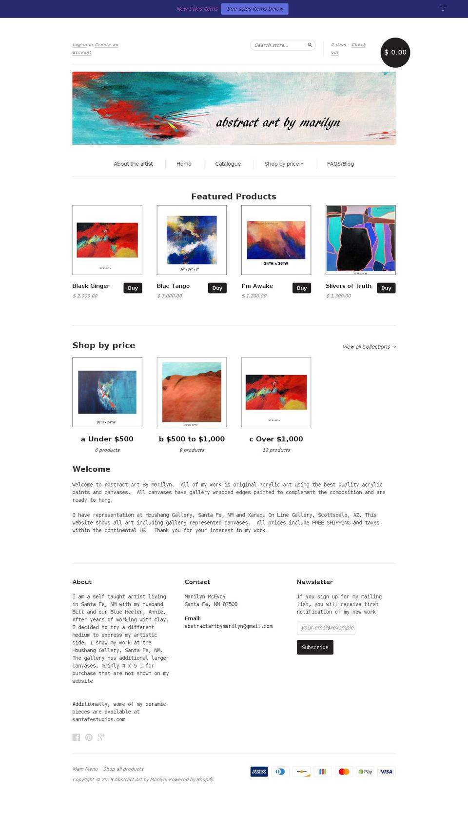 abstractartbymarilyn.com shopify website screenshot