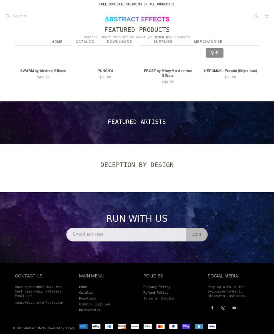 abstracteffects.com shopify website screenshot