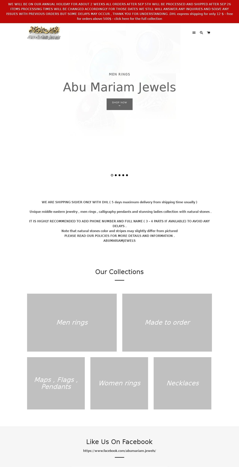 abumariamjewels.com — Shopify storefront screenshot