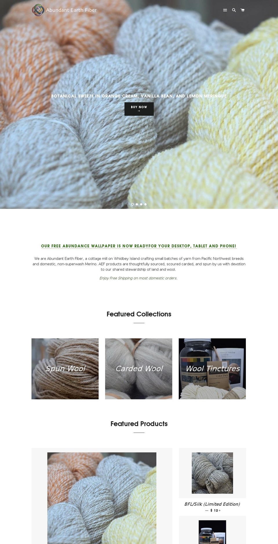 abundantearthfiber.com shopify website screenshot
