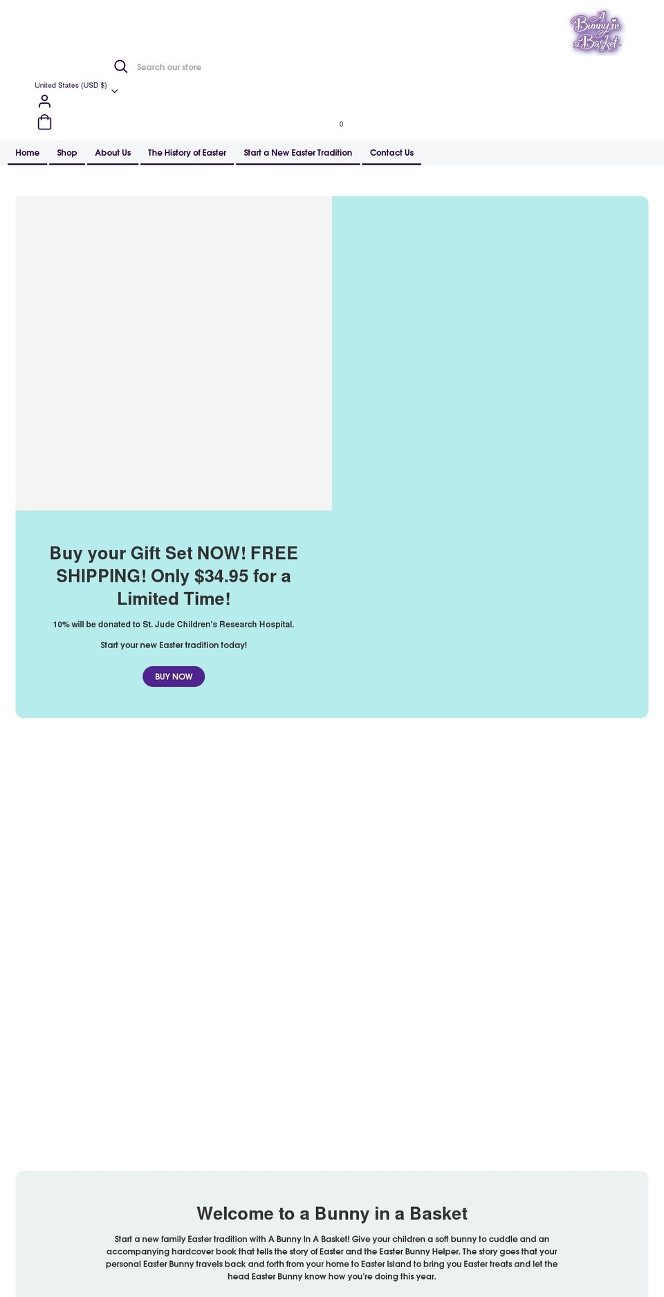 abunnyinabasket.com shopify website screenshot