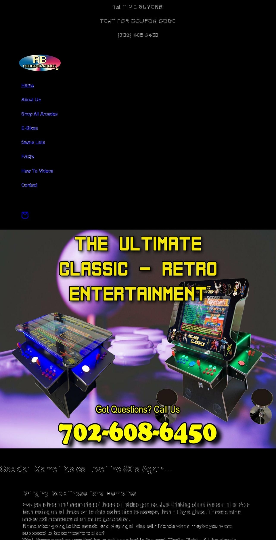 abvideoarcades.com shopify website screenshot