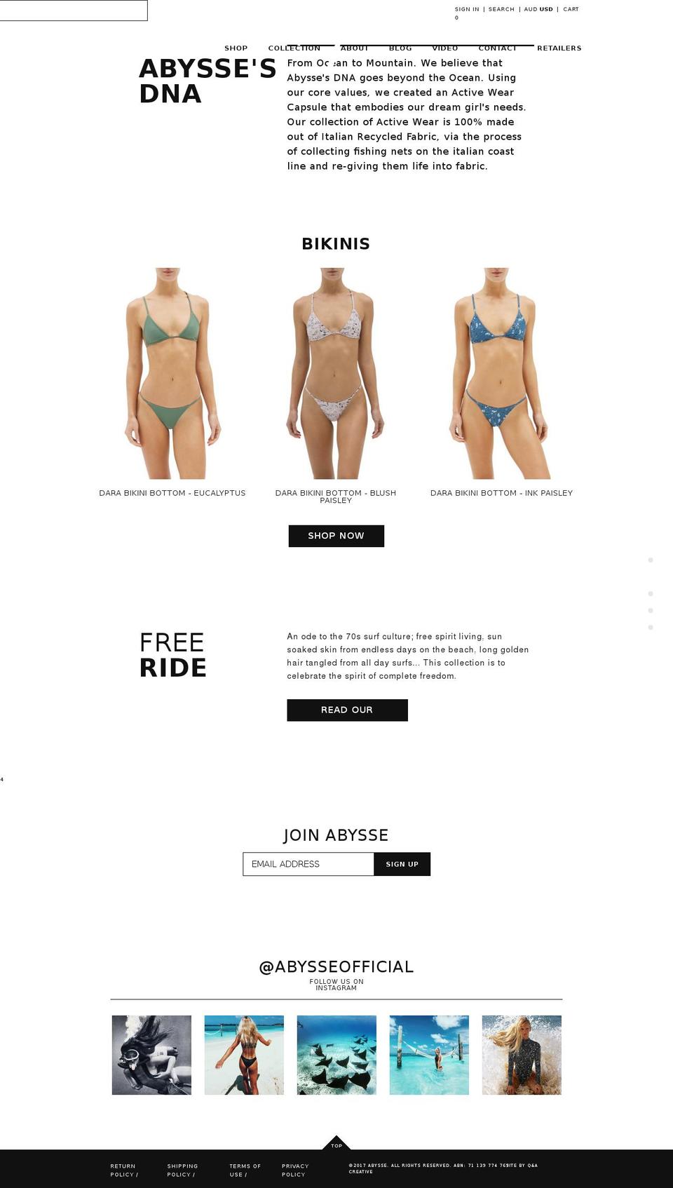 abysseofficial.com shopify website screenshot