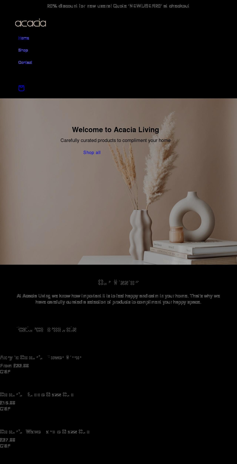 acacialiving.co.uk shopify website screenshot