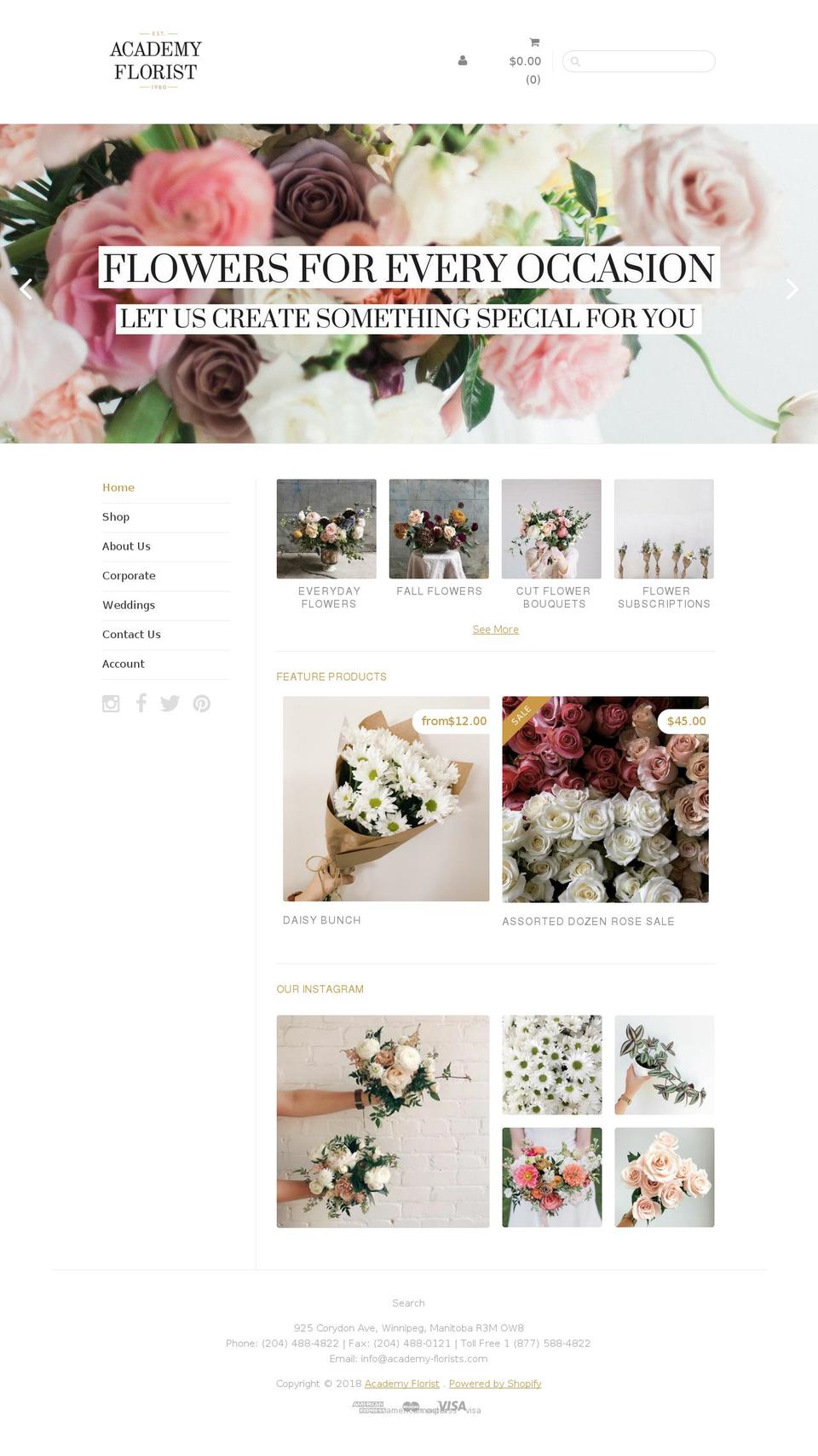 Sugar Shopify theme site example academyflorist.com