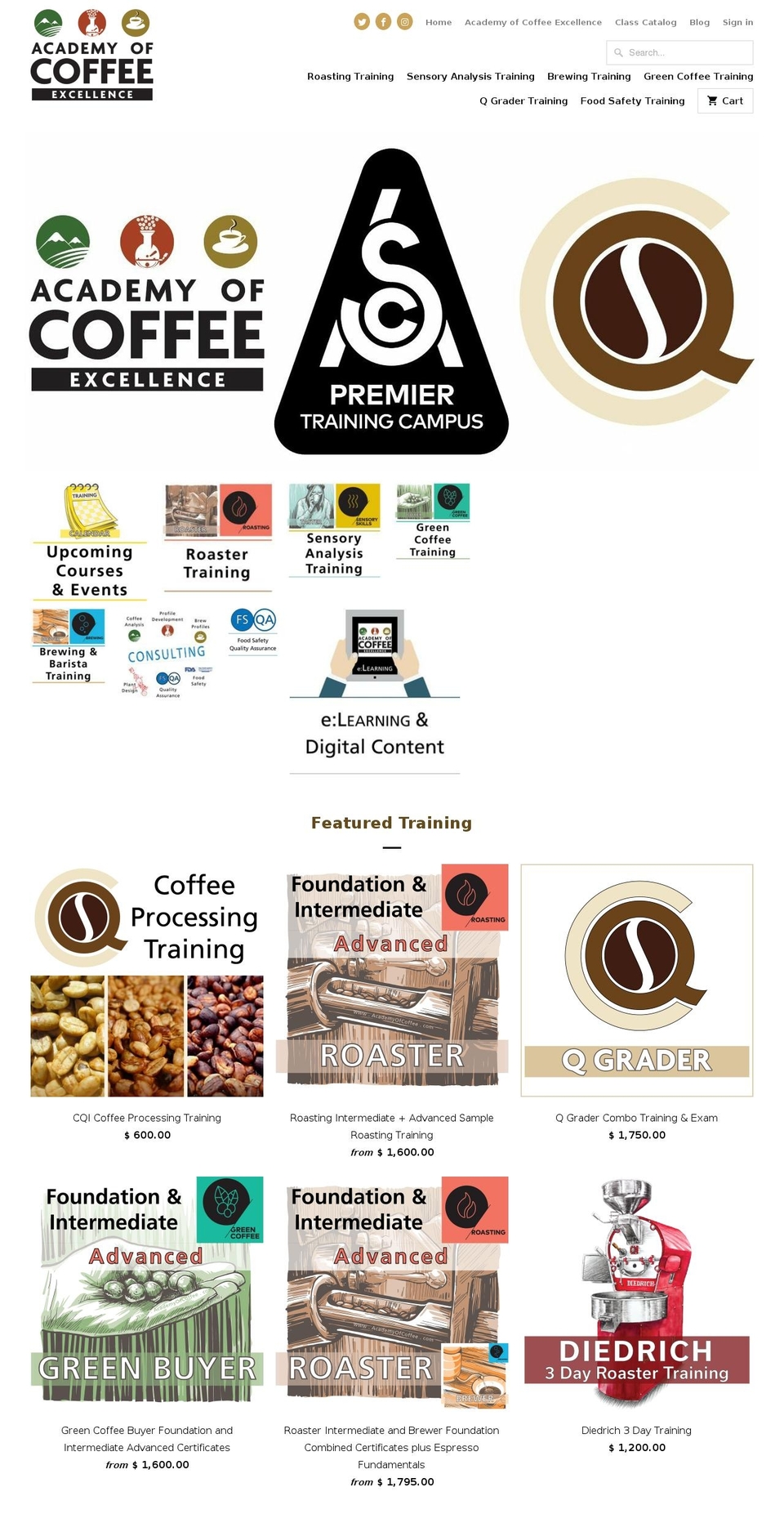 academyofcoffeeexcellence.com shopify website screenshot