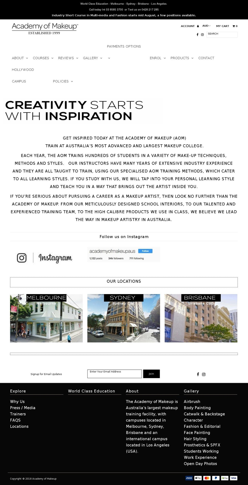 academyofmakeup.com — Shopify storefront screenshot