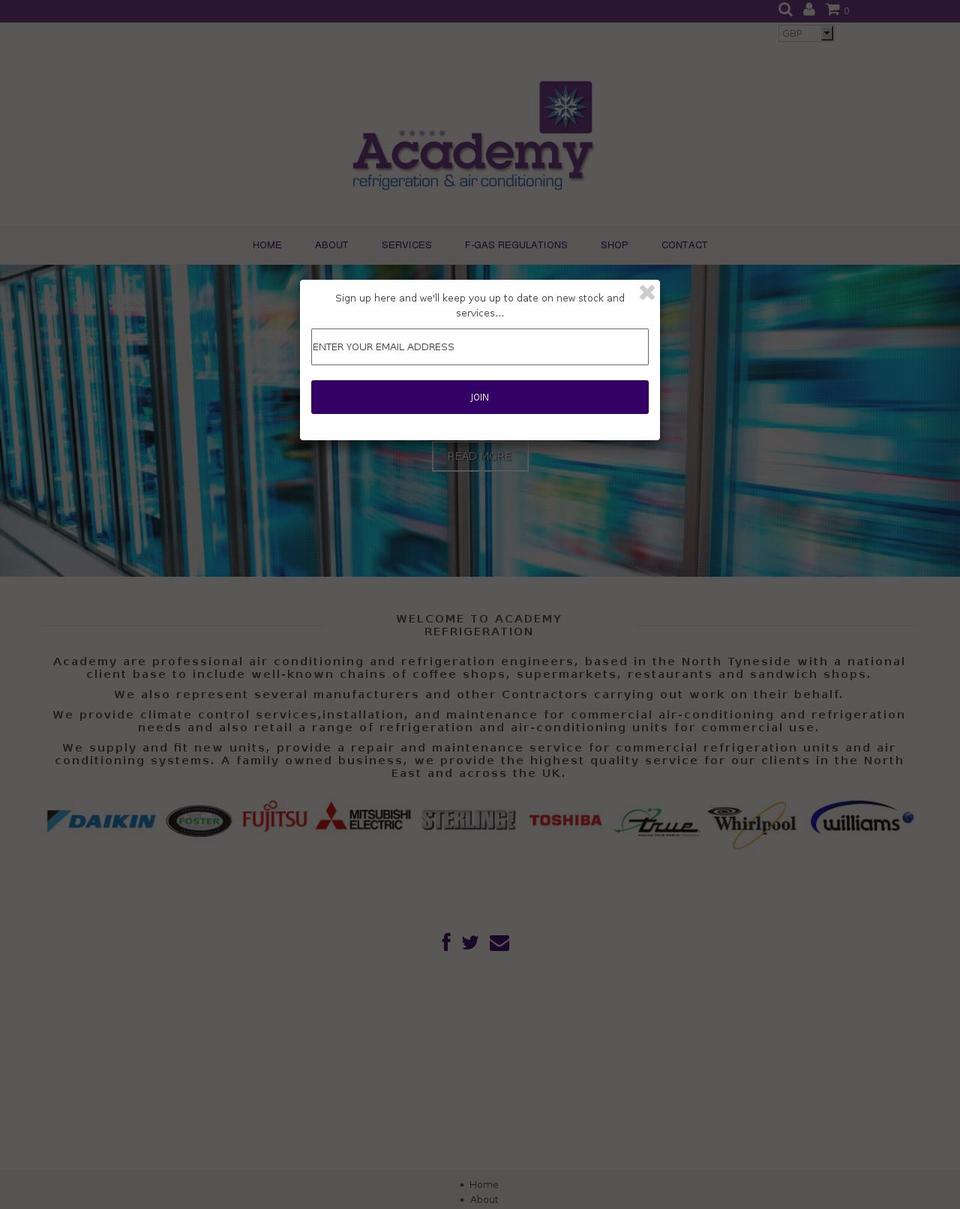 academyrefrigeration.co.uk shopify website screenshot