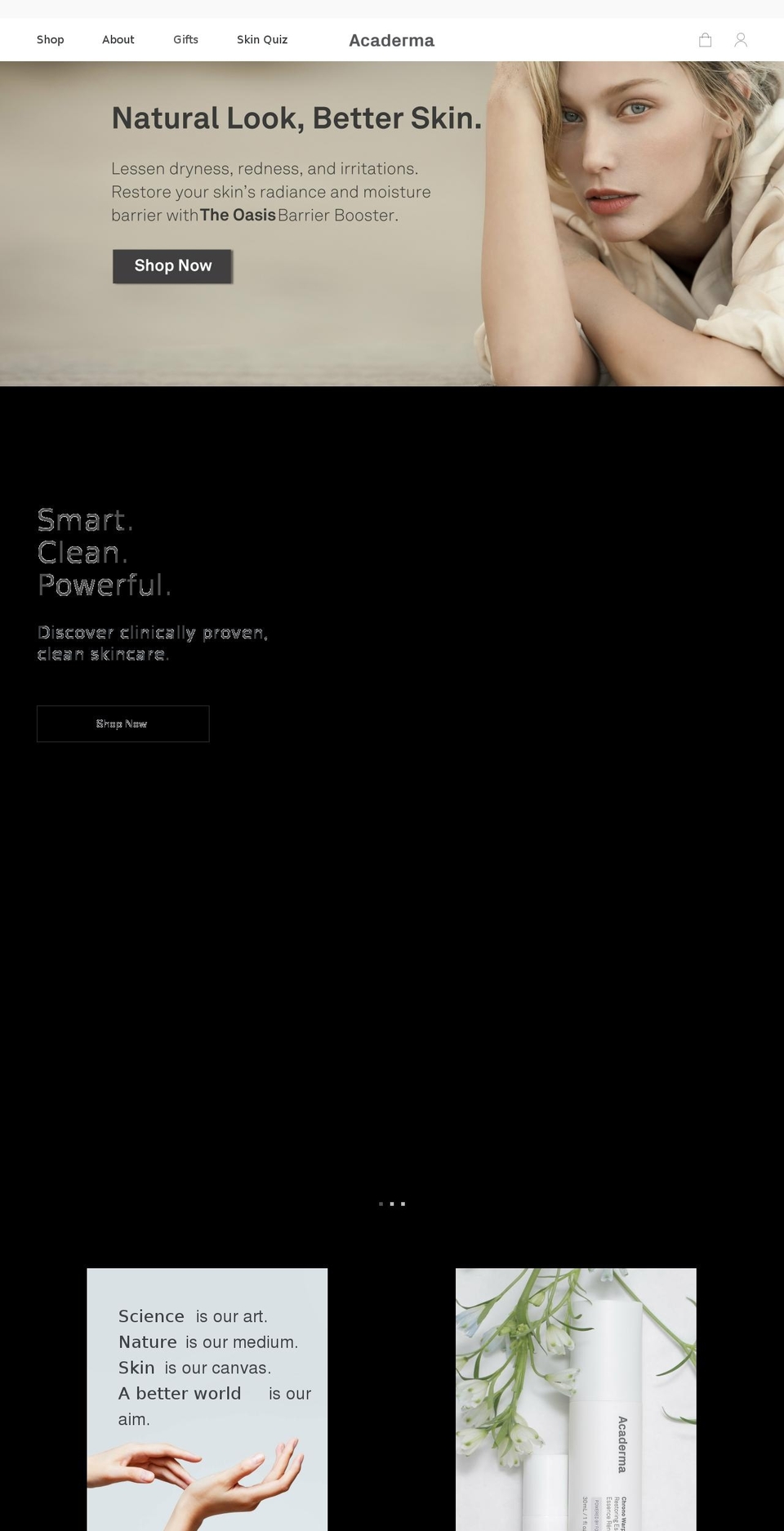 acaderma.com shopify website screenshot