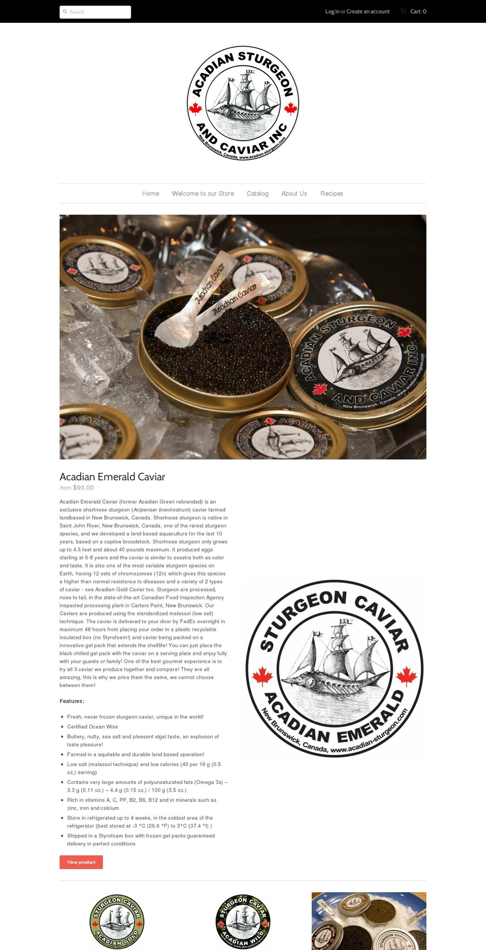 acadian-sturgeon-and-caviar-inc.myshopify.com shopify website screenshot