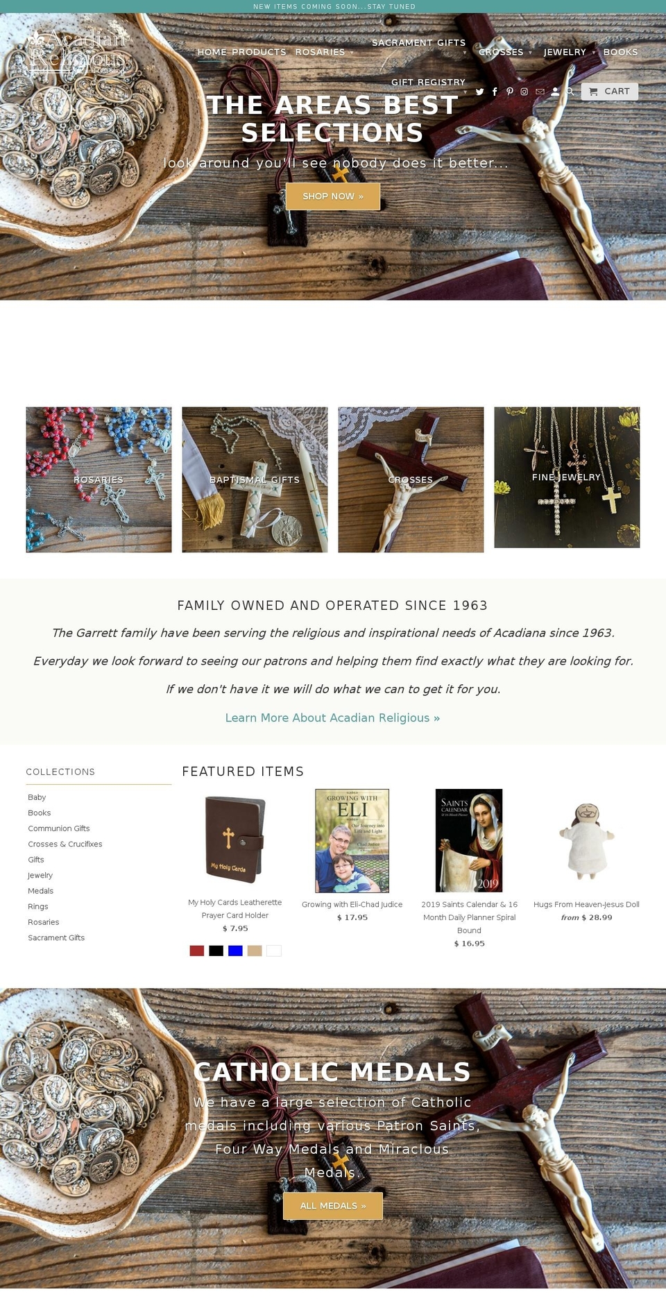 acadianareligious.com — Shopify storefront screenshot